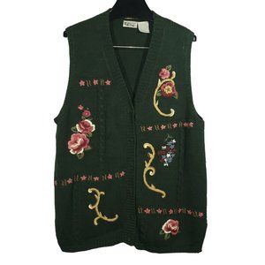 Elegant Floral Embroidered Green Vest